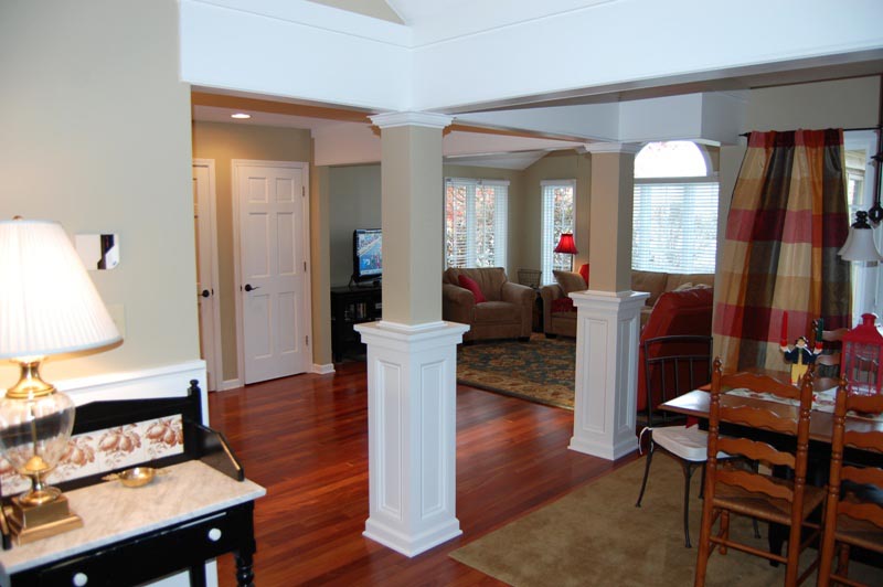 View from family room into the kitchen and sunroom