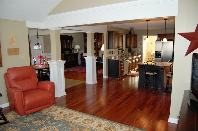 View into kitchen/nook/family room from existing sun room