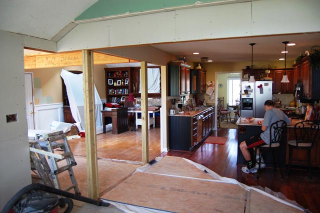 wall removed between sunroom and kitchen