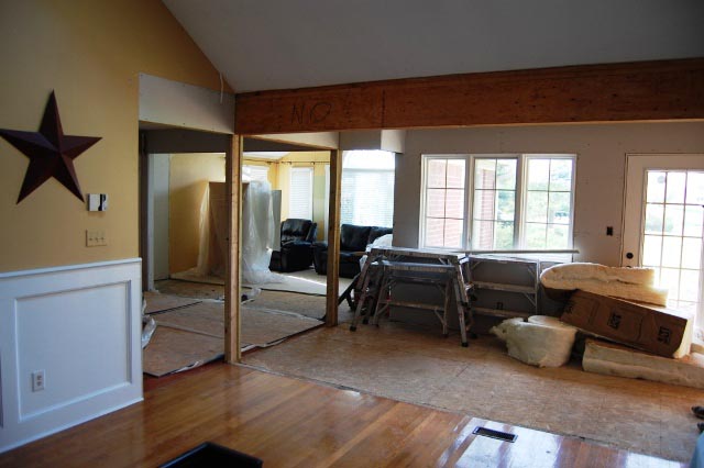 old family room wall removed and new nook addition