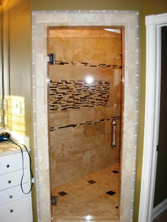 new clear glass shower door with decorative handle